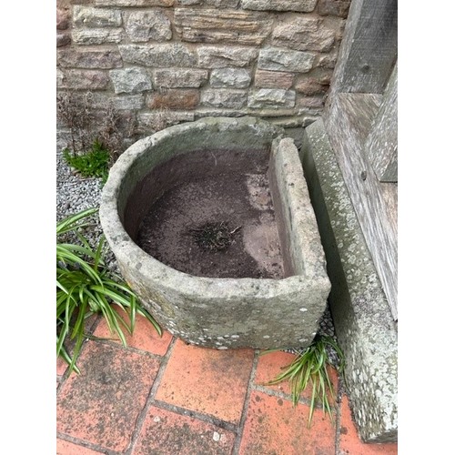 2078 - A natural stone D end trough, approx 73cm x 59cm x 30cm deep, to be viewed and collected: Crossways ... 