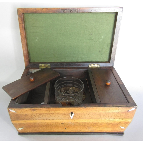 1461 - A Georgian mahogany sarcophagus shaped tea caddy, with a substitute mixing bowl, in need of restorat... 