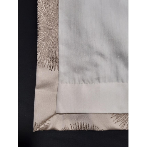 1532 - One pair good quality extra wide full length curtains in pale beige silk like fabric with woven star... 