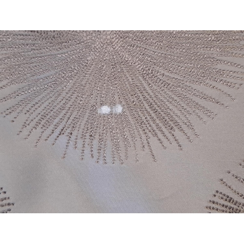 1532 - One pair good quality extra wide full length curtains in pale beige silk like fabric with woven star... 