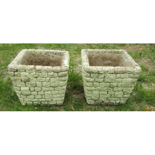 2028 - A pair of painted and weathered Cotswold studios square tapered mock stone wall effect planters 34 c... 