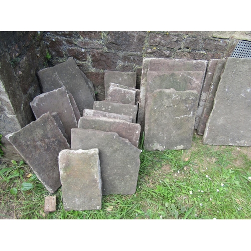 2051 - An area of approximately ten square meters of natural stone flagstones of varying size and thickness