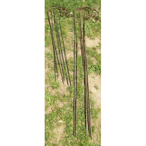 2056 - Twelve weathered steel shepherds crook garden border stakes (two sizes), 157 cm and 114 cm in height