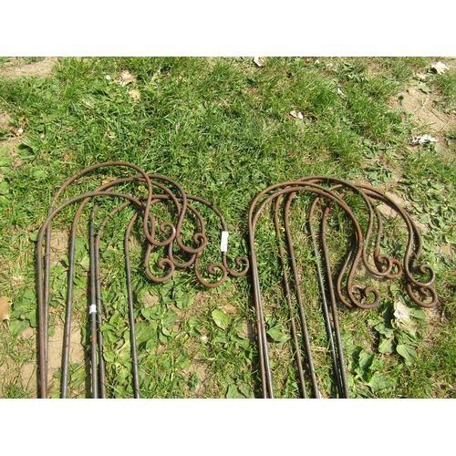 2056 - Twelve weathered steel shepherds crook garden border stakes (two sizes), 157 cm and 114 cm in height