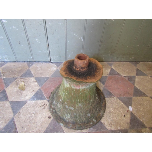 2095 - An old weathered terracotta garden urn with flared rim and textured combed finish, 40 cm diameter x ... 