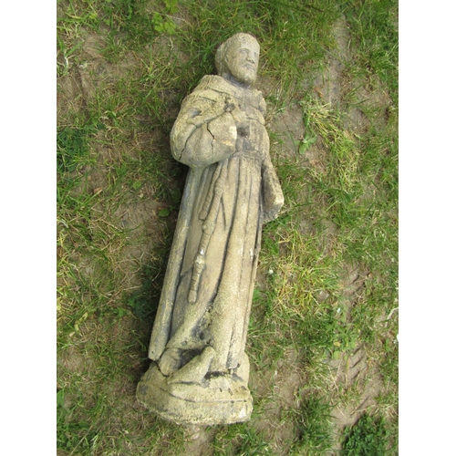 2101 - A well weathered composite to simulate stone garden ornament in the form of a standing monk/friar, 6... 