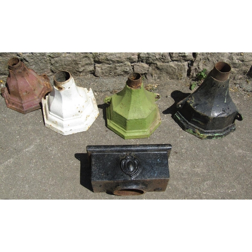 2132 - Five reclaimed cast iron drain water hoppers of varying size and design