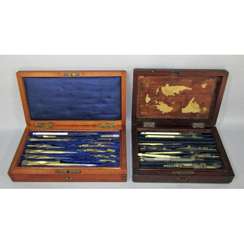 1522B - A collection of vintage draughtsman’s drawing instruments some complete sets in their original mahog... 