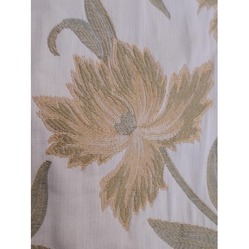 1577 - One pair of curtains in pale yellow/ green woven floral pattern, lined with triple pleat heading. Ap... 