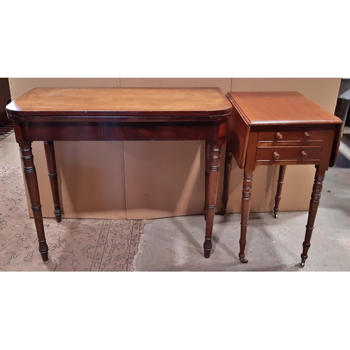 2182 - An early 19th century mahogany fold over top tea table raised on ring turned and tapered supports 90... 