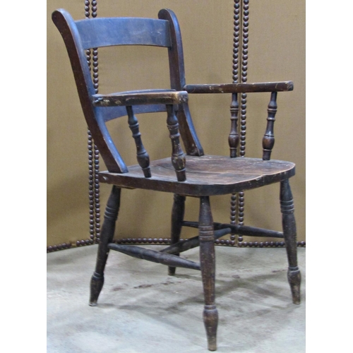 2186 - Two pairs of Windsor kitchen chairs principally in elm and beechwood