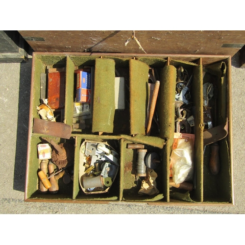 2194 - 19th century military chest in oak with flush fitting brass mounts and handles, with segmented inter... 