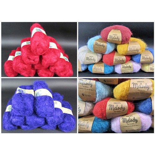 1533 - 38 balls of unused 50g wool including 'Capricorn Mohair' in purple x9 and red x10, Drops 'Sky'x7 alp... 