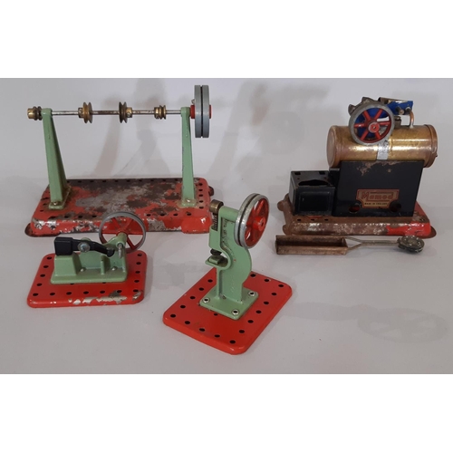 286 - Small Mamod stationary steam engine height 12cm with spirit burner and fly wheel (no chimney), toget... 