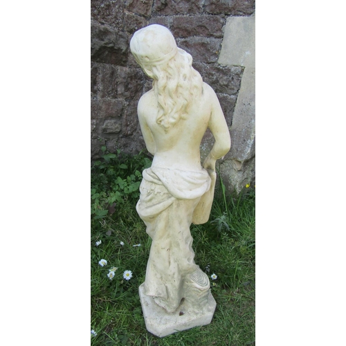 2102 - A moulded plaster to simulate marble figure of a classical female water carrier raised on a platform... 