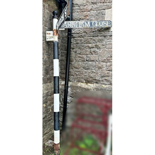 2081 - A vintage traditional painted cast metal fingerpost, with two directional signs in cast alloy and en... 