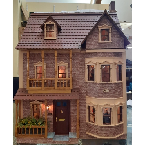 254 - 'The Grand House'- a 3 storey period style dolls house with red brick effect front dated 1871, front... 