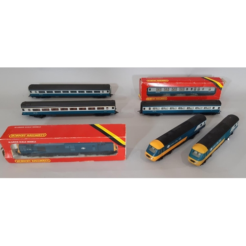 262 - Inter-city rail models comprising 2 x Hornby class 43 locomotives (43010 and W43002), 2 coaches, a c... 