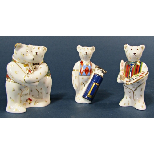 1064 - A Crown Derby collection of bears (4) including seated bear in a colourful waistcoat, Claude bear (t... 