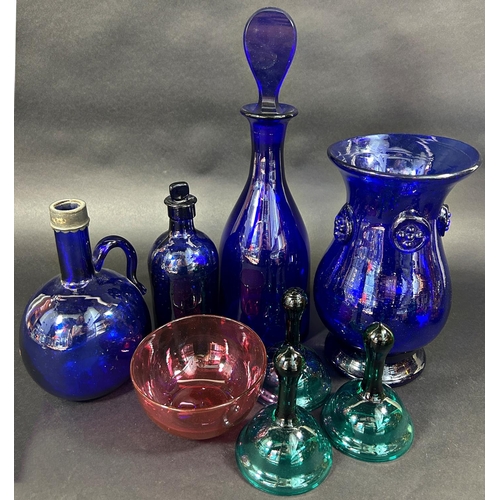 1170 - A selection of 19th and early 20th century glass ware, including four examples of Bristol Blue, a gr... 