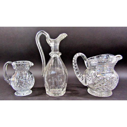 1175 - A mixed selection of cut glass ware, including, an elegant claret jug, two water jugs, three decante... 