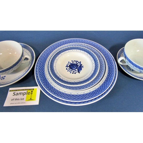 1110 - Danish blue and white dinner wares including lidded tureen, sauce boats, 2-handled soup bowls and gr... 