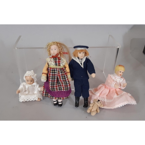 255 - A collection of dolls house furnishings for bedroom, bathroom and nursery including period bathroom ... 