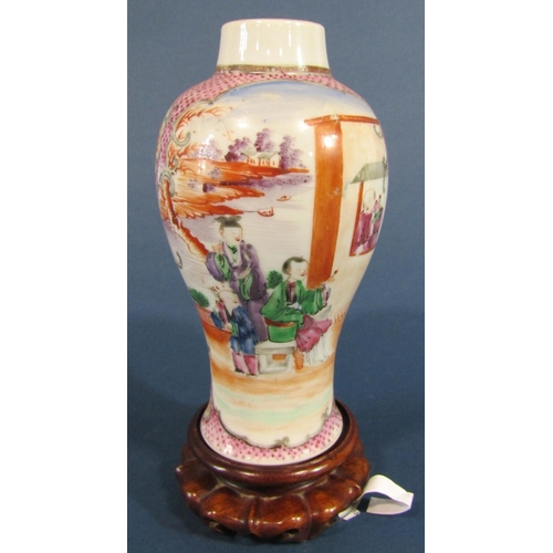 1078 - A late 18th century Chinese Famille Rose baluster shaped vase with character and landscape detail an... 