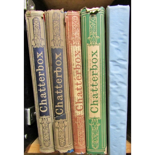 194 - Five volumes of Chatterbox, c.1914-18, four with dust wrappers, together with a Victorian family bib... 