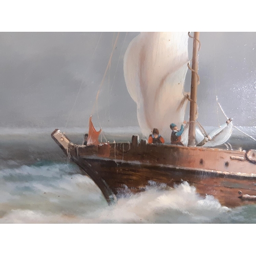 2 - David Ronald (20th Century) - Ships at Sea in Turbulent Water (Dutch Style), oil on board, signed lo... 