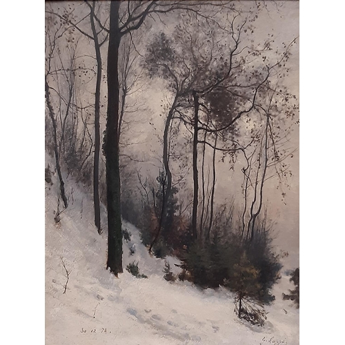 42 - Gabriel Loppé (French, 1825-1913) - Mountain Woodland in Snow (1878), oil on board, signed and dated... 