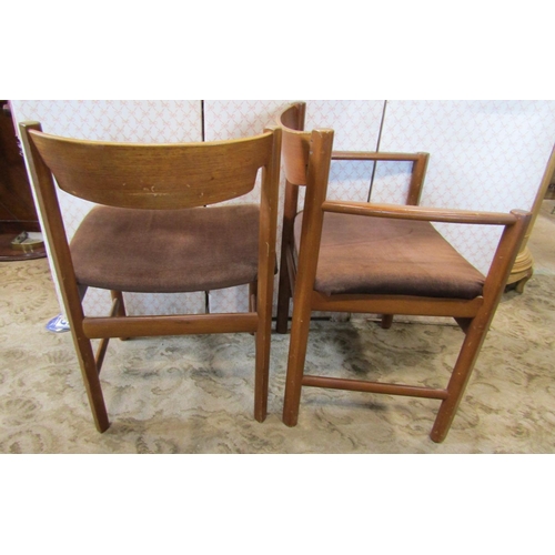 2139 - A set of 8 (6&2) teakwood dining chairs with upholstered seats and bar backs