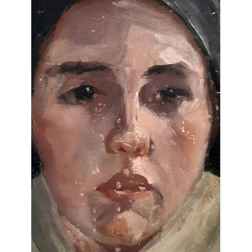 32 - Portrait of a Woman Wearing a Shawl (20th Century), oil on canvas board, unsigned, 48 x 33 cm, in be... 