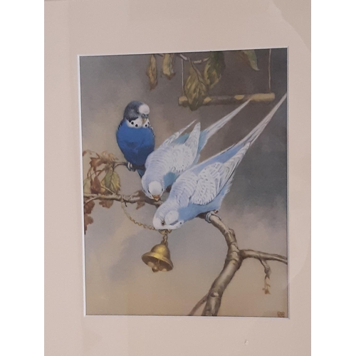 41 - After Winfred Austen - Pair of colour prints on silk, 16 x 20 cm each, mounted, framed and glazed as... 