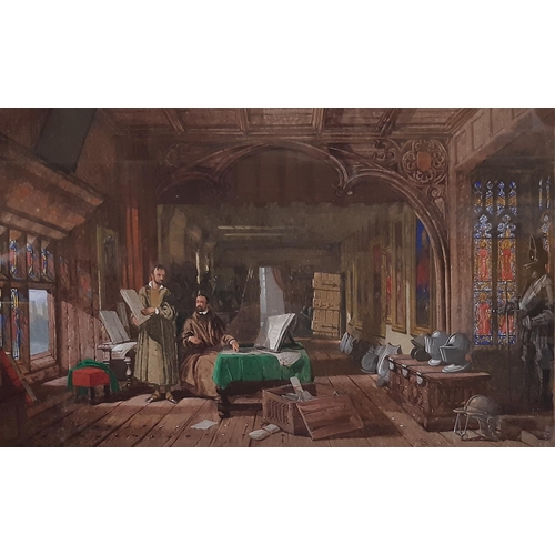 46 - Samuel A. Rayner (act.c.1820-1874) - Interior scene with Armour (1863), gouache, signed and dated lo... 