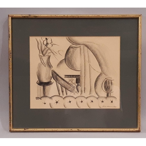 54 - Philip Meninsky (b.1920) - Interior Scene, charcoal on paper, signed in pen lower right, 19 x 23.5 c... 