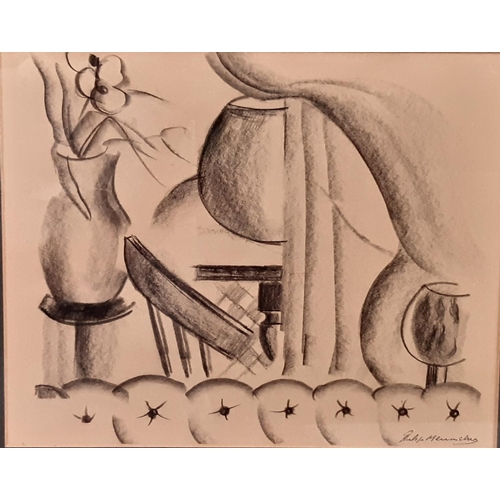 54 - Philip Meninsky (b.1920) - Interior Scene, charcoal on paper, signed in pen lower right, 19 x 23.5 c... 