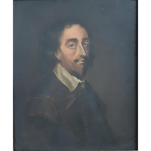 57 - Quarter portrait of 17th Century Gentleman, Framed print with craquelure finish on board, 24.5 x 28.... 