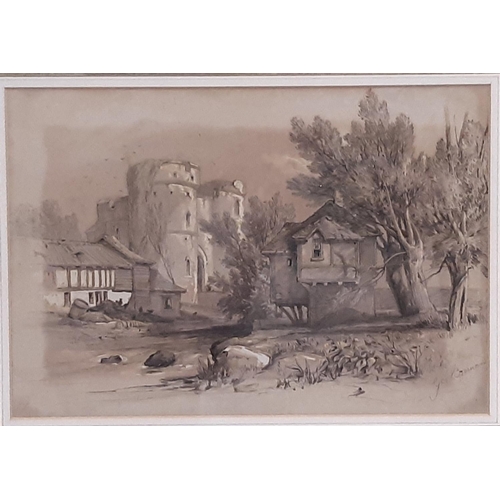 58 - George Bernard - 'A Castle Gatehouse', pencil and watercolour and bodycolour on paper, signed lower ... 