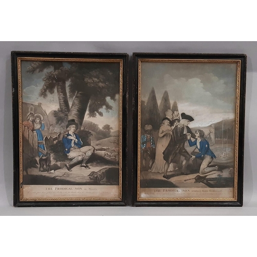 62 - Two 18th Century Hand-coloured Mezzotints: 'The Prodigal Son - Returned Home Reclaimed' and '...in M... 