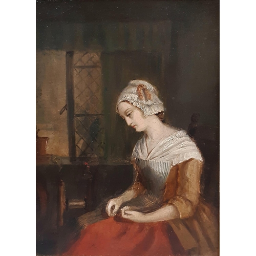 67 - Portrait of a Woman Sitting in a Dark Room (Dutch School, 19th Century) - oil on board, unsigned, 19... 