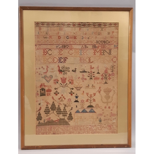 70 - 19th Century Needlepoint Tapestry Sampler, by Jannet Chalmers, dated 1871, 31 x 42 cm, framed and gl... 