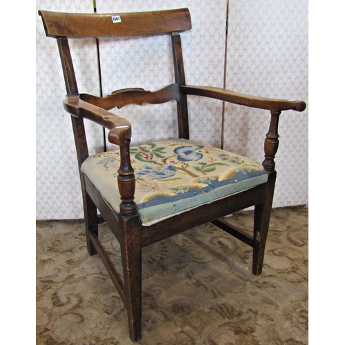 2200 - A Regency countrymade elbow chair principally in ashwood with hand worked tapestry seat together wit... 