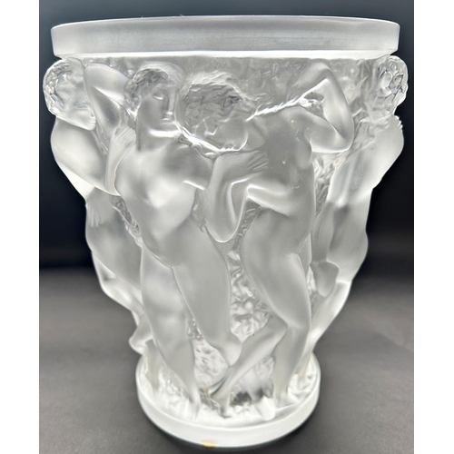 1163 - A Lalique Bacchantes frosted glass vase of dancing nudes, first designed in 1927, with engraved scri... 