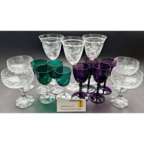 1176 - A selection of good quality drinking glasses including sets of heavy cut tumblers, cordial glasses, ... 