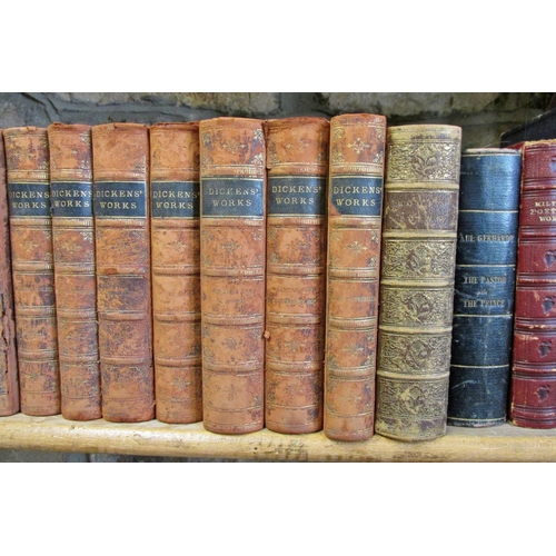 219 - Antiquarian Interest - Dickens works, 11 volumes, leather bound, further leather bound works to incl... 