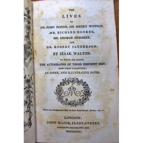 225 - Izaak Walton - Lives of Donne, Wotton, Hooker, Herbert and Sanderson, with portraits, plates and woo... 