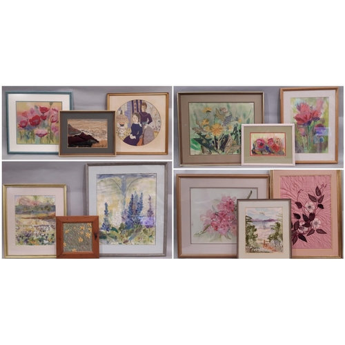 72 - Twelve Textile and Mixed Media Works to Include: Six works by Shirley Rue, signed below and verso; G... 