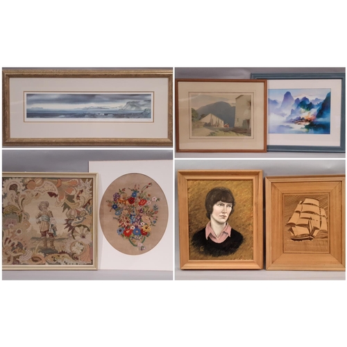 75 - Seven Artworks to Include: George? Haynes - Portrait of a Woman, initialled 'GH', oil on board, 37 x... 