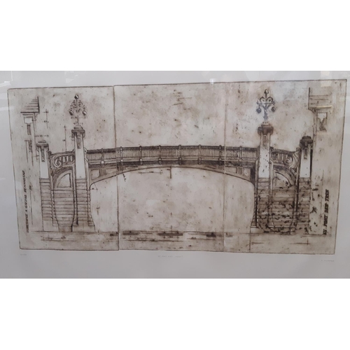 85 - F. Fuentes (20th Century) - 'Es Pont des Tren', limited edition engraving in three plates, inscribed... 